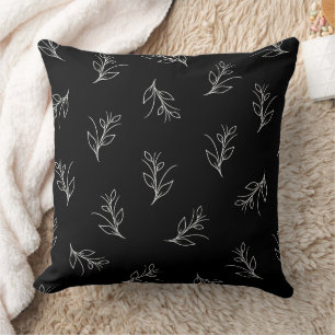 Black & White Leaves Pattern Simple Art Cushion