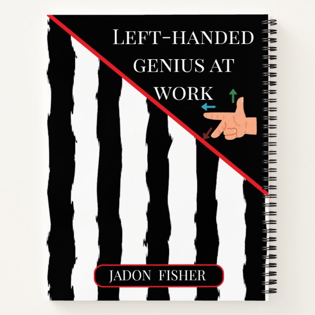 Black & White Left-Handed School Personalised Gift Notebook (Back)
