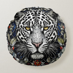 Black White Leopard Floral For Home Decor Round Cushion