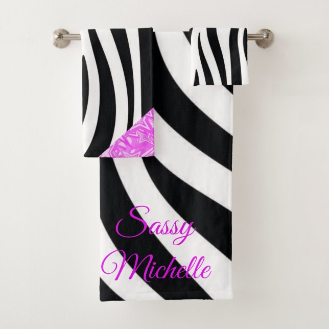Black & White Leopard Hot Pink Bathroom Towel Sets (Insitu)