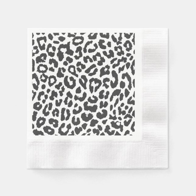 Black & White Leopard Print Animal Skin Patterns Napkin (Front)