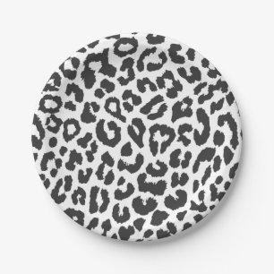 Black & White Leopard Print Animal Skin Patterns Paper Plate