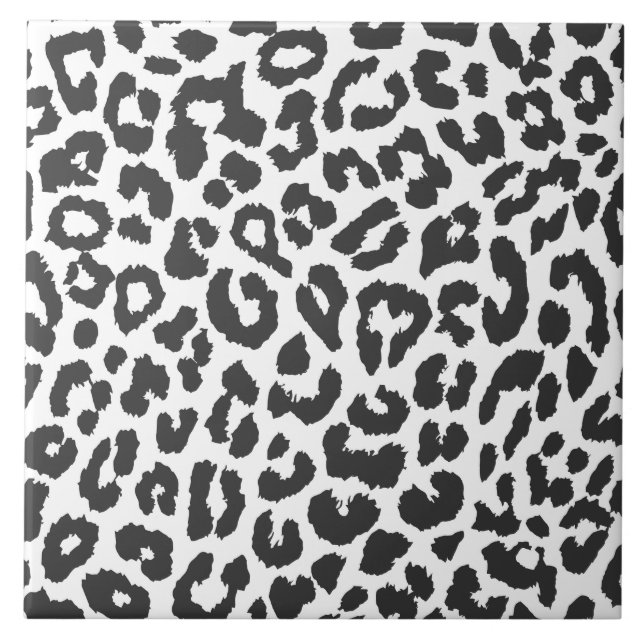 Black & White Leopard Print Animal Skin Patterns Tile (Front)