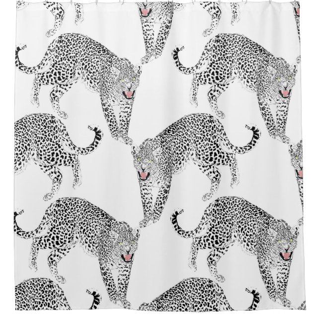 Black White Leopard Shower Curtain (Front)