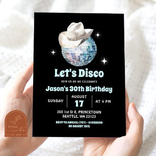 Black White Let's Disco Seventies Birthday Party Invitation