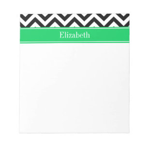 Black White LG Chevron Emerald Name Monogram Notepad
