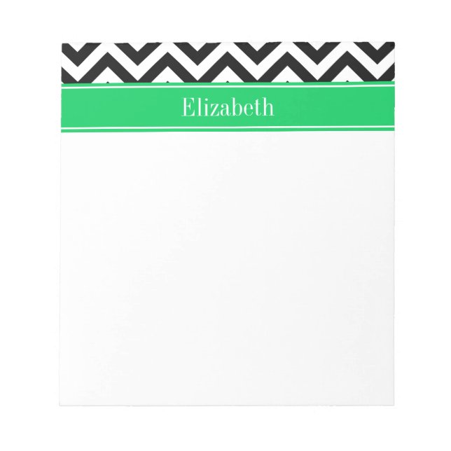 Black White LG Chevron Emerald Name Monogram Notepad (Front)