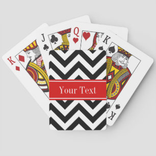 Black White LG Chevron Red Name Monogram Playing Cards