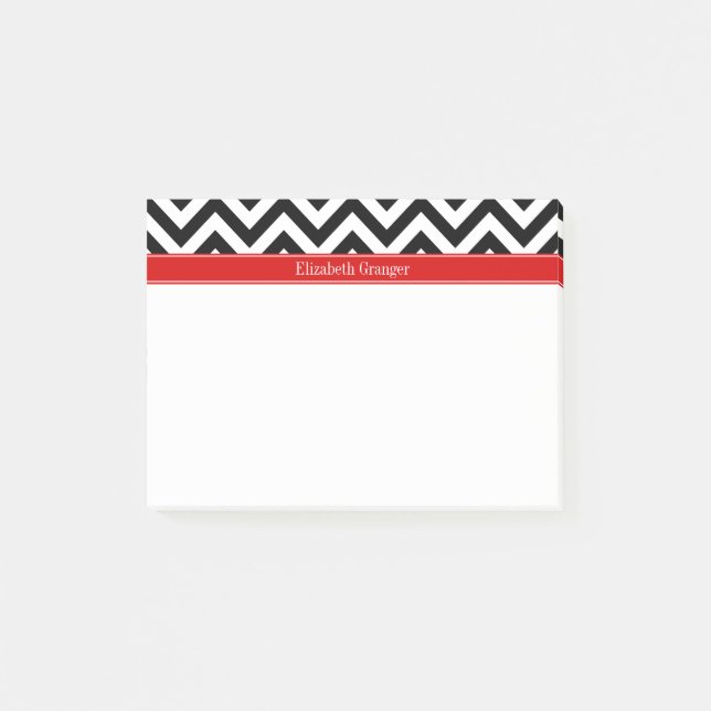 Black White LG Chevron Red Name Monogram Post-it Notes (Front)