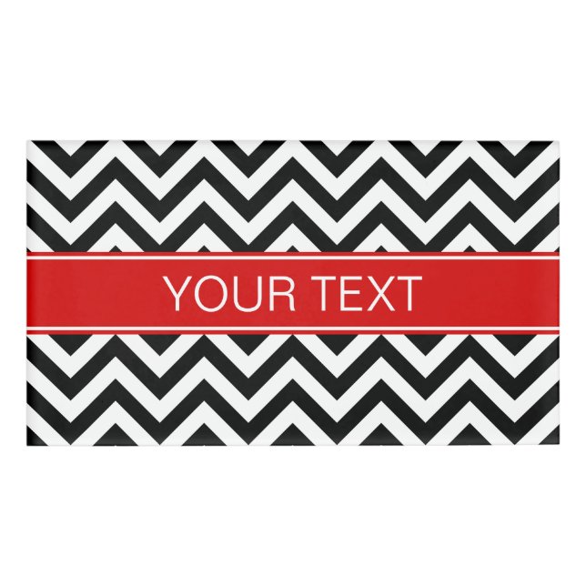 Black White LG Chevron Red Name Monogram Tag (Front)