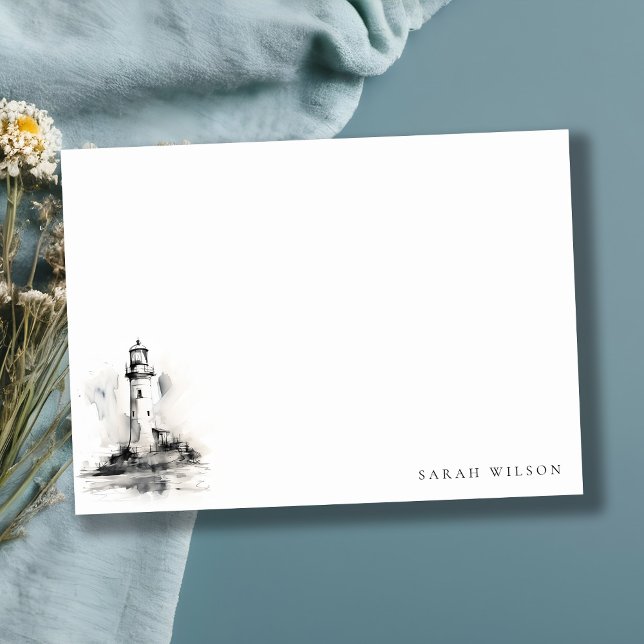 Black & White Lighthouse Nautical Sketch Wedding Card (Creator Uploaded)