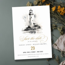 Black & White Lighthouse Nautical Sketch Wedding