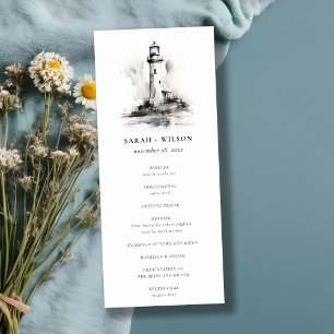Black & White Lighthouse Sketch Wedding Program Invitation