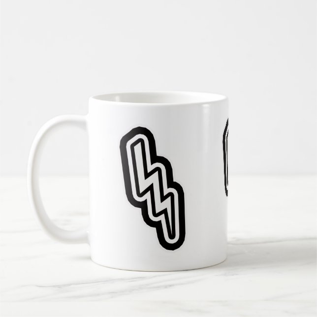 Black White Lightning Bolt Monogram Shape Coffee Mug (Left)