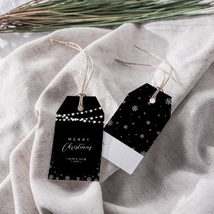 Black & White Lights & Snow Merry Christmas Gift Tags