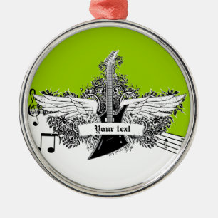 Black white lime electric guitar & wings ornament