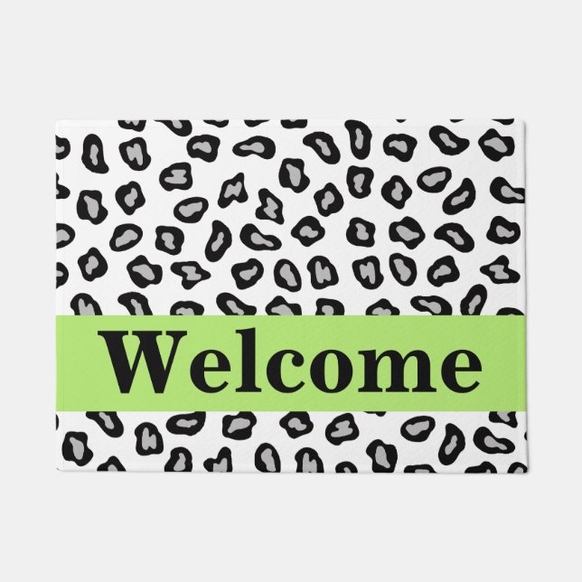 Black White Lime Green Leopard Skin Welcome Doormat (Front)