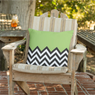 Black White Lime Green Zigzag Chevron Pattern Cushion