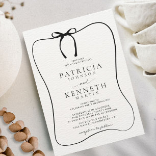 Black & White Line Art Bow Frame Textured Wedding Invitation