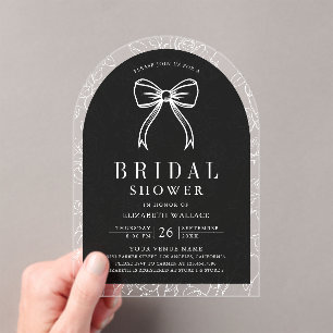 Black White Line Art Coquette Bow Bridal Shower Acrylic Invitations