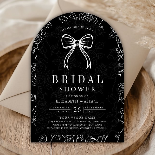 Black White Line Art Coquette Bow Bridal Shower Invitation (Creator Uploaded)