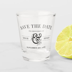 Black White Line Art Floral Ampersand No Photo Sav Shot Glass