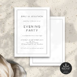 Black White Line Border Wedding Evening Party Invitation<br><div class="desc">Simple Black and White Line Border Wedding Evening Party. Fully customisable. Available digitally and printed. Easy to personalise the text to your details and change colours of typography and background on each side if you wish can be changed to any or your choice via the edit further option.</div>