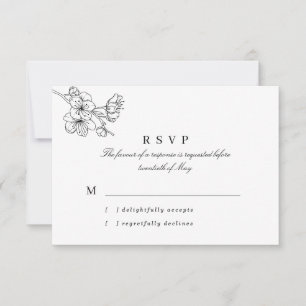 Black & White Line Drawn Blossoms Wedding RSVP Card