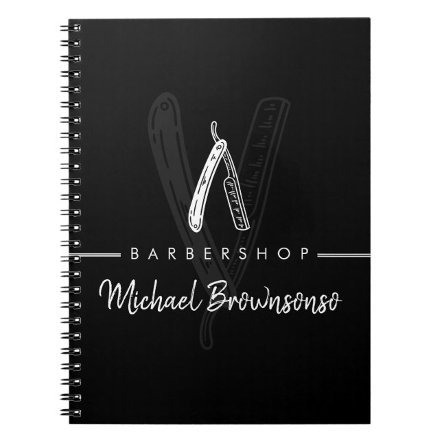 Black White Line Logo Brand Razor Barber Notebook (Front)