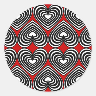 Black & White Lined Hearts Classic Round Sticker