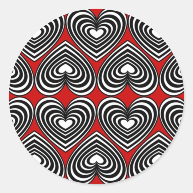 Black & White Lined Hearts Classic Round Sticker (Front)
