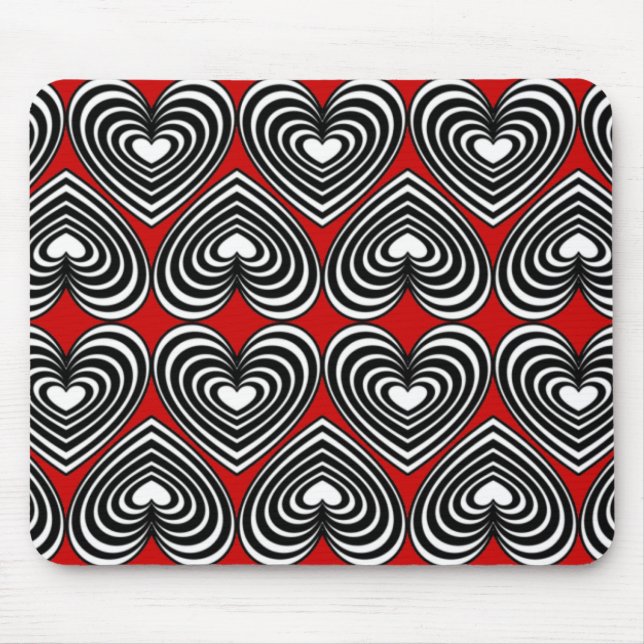 Black & White Lined Hearts Mouse Pad (Front)