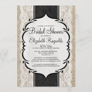 Black White Linen Burlap Lace Bridal Shower Invite
