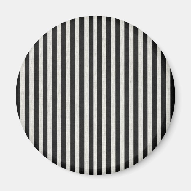 Black & White Linen Look Classic Vertical Stripe Magnet (Front)