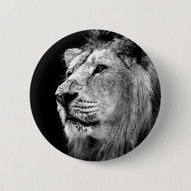 Black & White Lion 6 Cm Round Badge (Front)