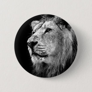 Black & White Lion 6 Cm Round Badge