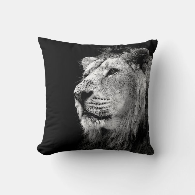 Black & White Lion American MoJo Pillow (Front)