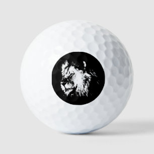 Black White Lion - Animal Pop Art Golf Balls