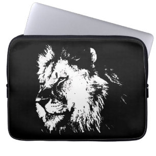 Black White Lion - Animal Pop Art Laptop Sleeve