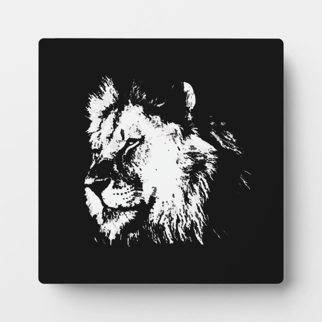 Black White Lion - Animal Pop Art Plaque (Front)