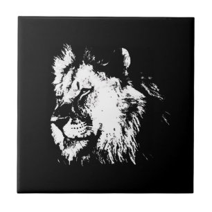 Black White Lion - Animal Pop Art Tile