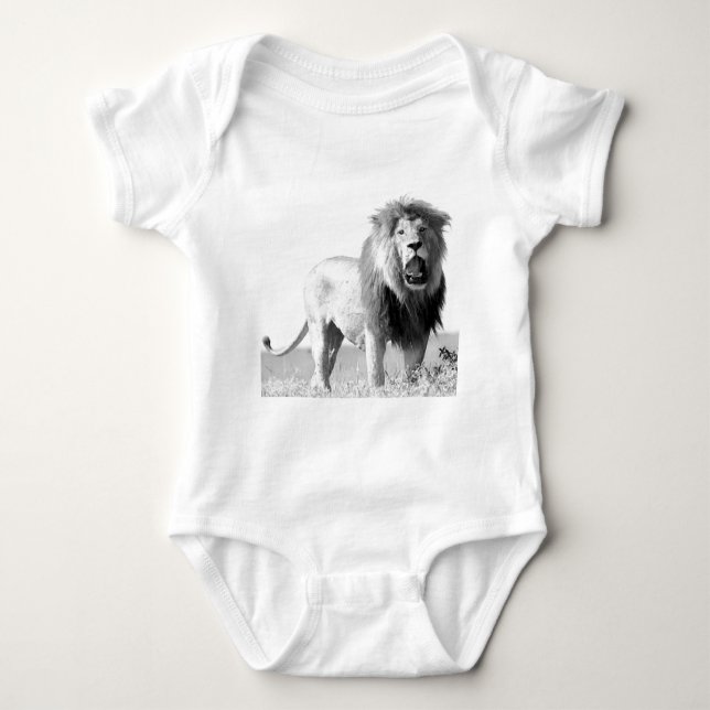 Black & White Lion Baby Bodysuit (Front)