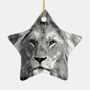 Black White Lion Ceramic Tree Decoration