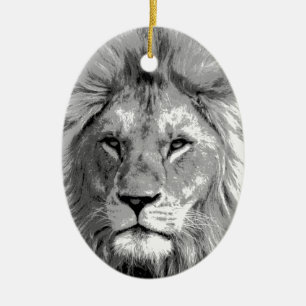 Black White Lion Ceramic Tree Decoration