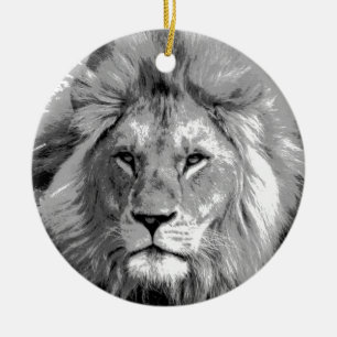 Black White Lion Ceramic Tree Decoration