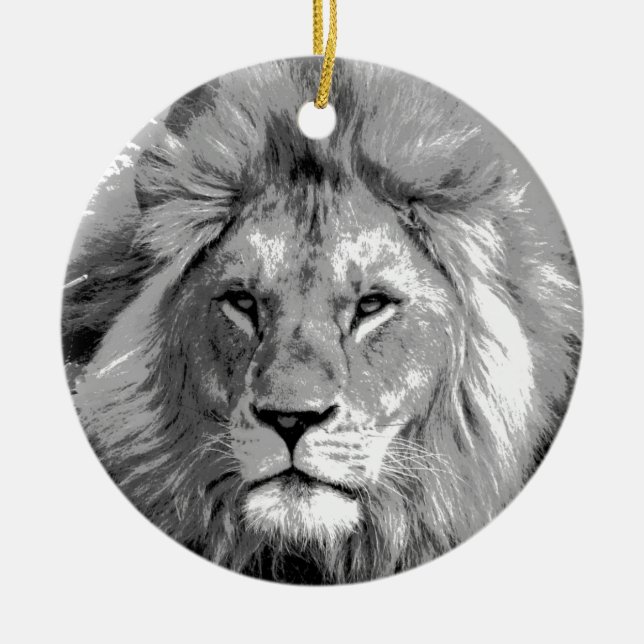 Black White Lion Ceramic Tree Decoration (Front)