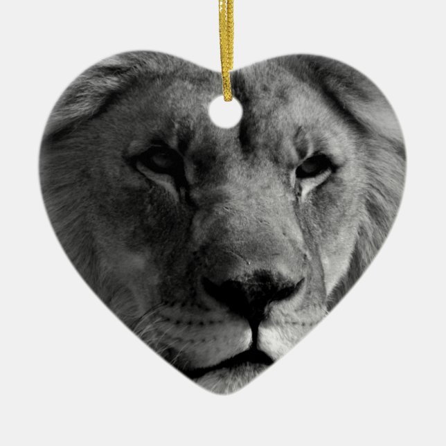 Black & White Lion Ceramic Tree Decoration (Front)