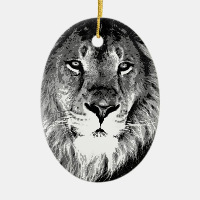 Black & White Lion Ceramic Tree Decoration (Front)