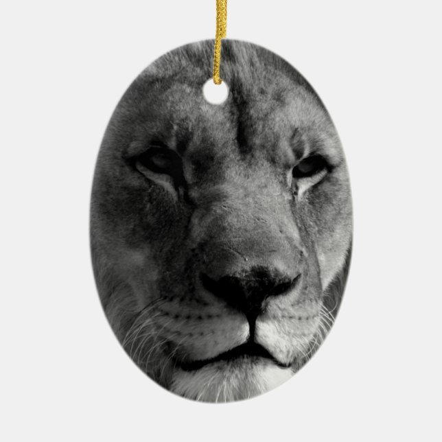 Black & White Lion Ceramic Tree Decoration (Front)