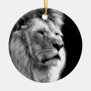 Black White Lion Ceramic Tree Decoration